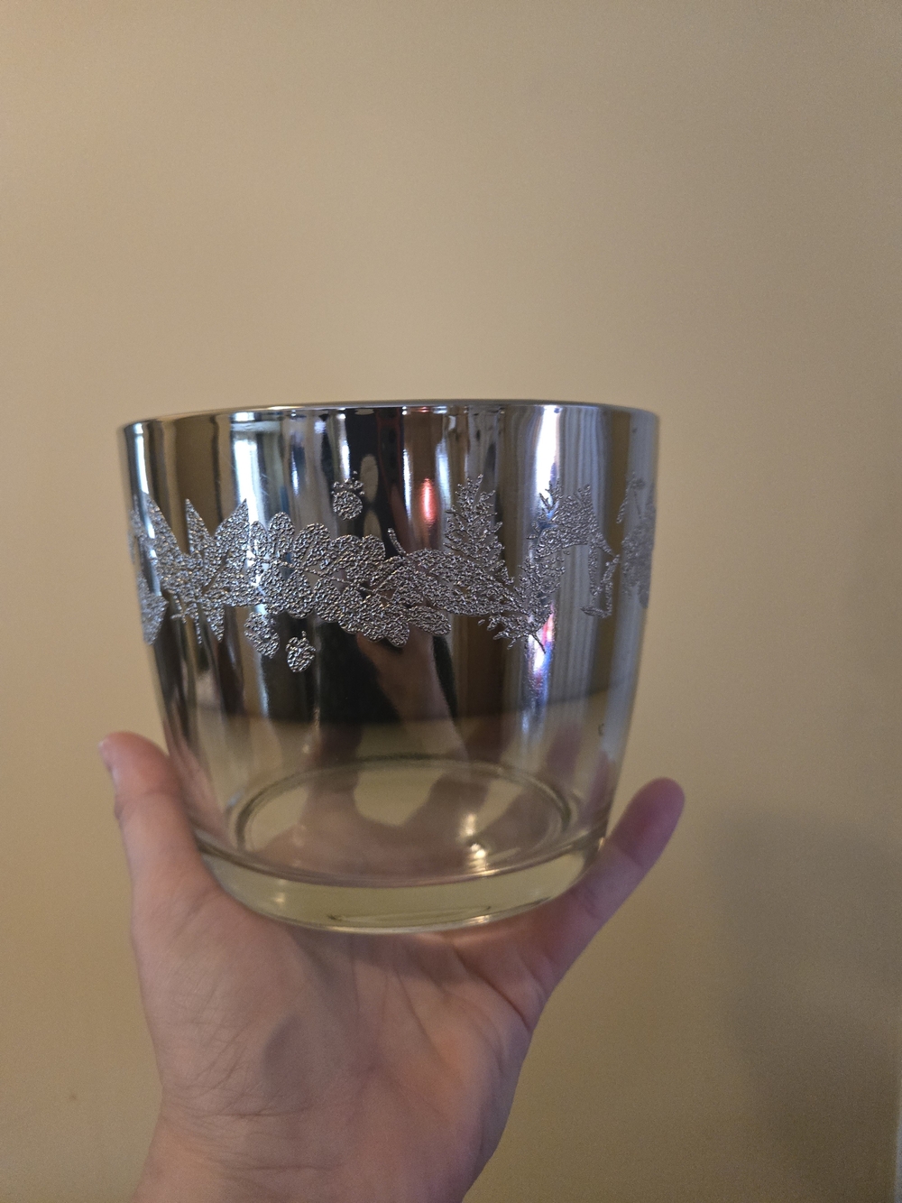 Silver-Trim Etched SMALL Ice Bucket with Floral Band